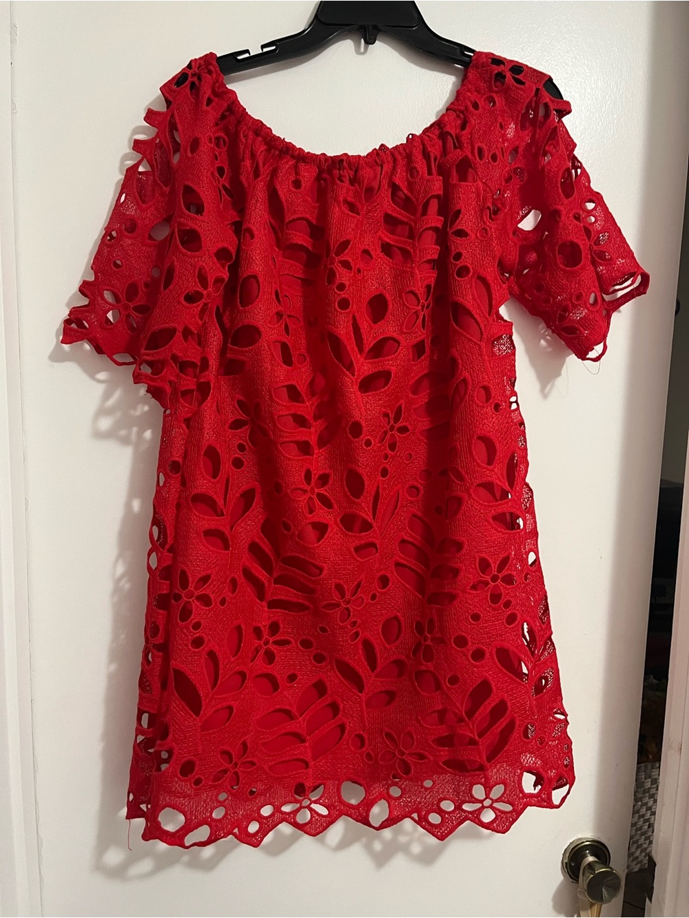 Red Eyelet Off-Shoulder Dress